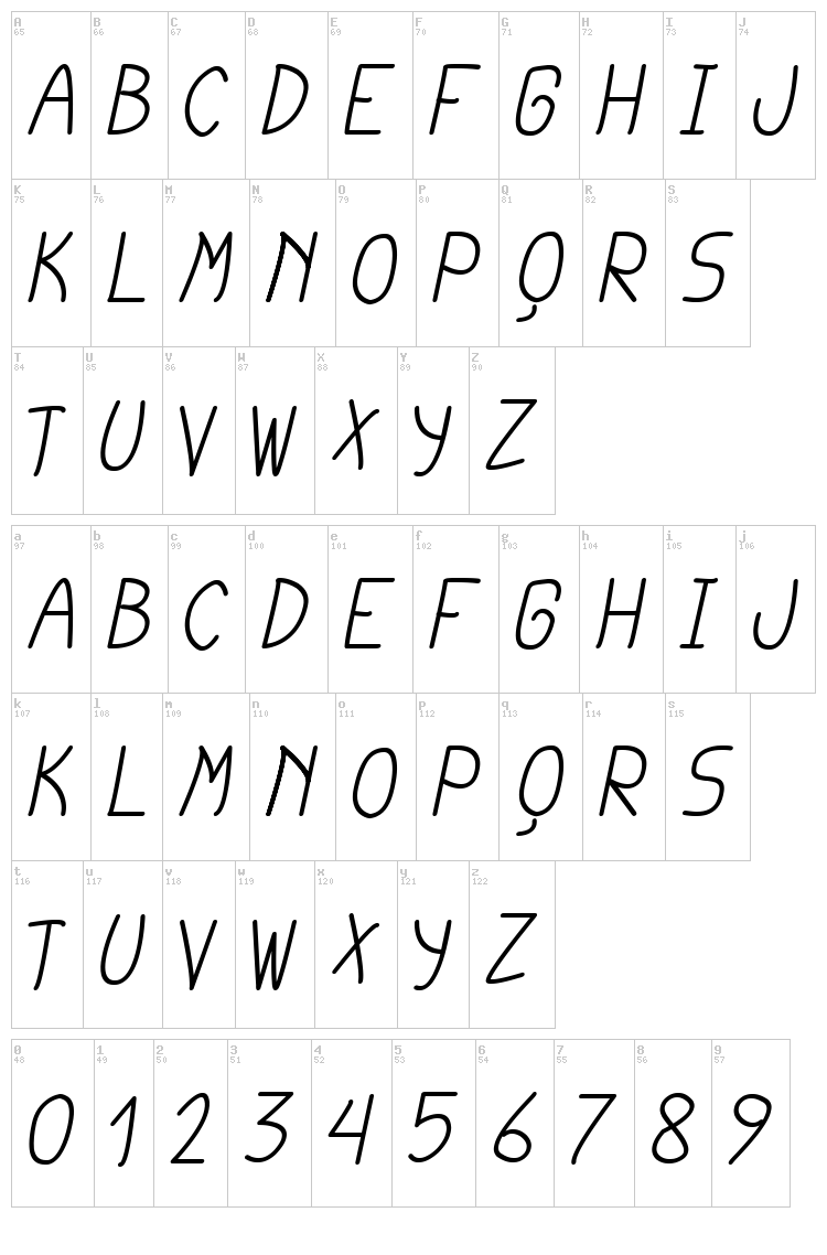 Cursi Extra TFB font map